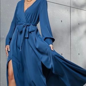 Brand new Blue Long Sleeve Slit Dress